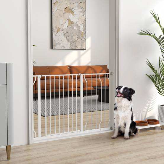 Barrière de protection acier pour chien escalier double verrouillage 115x76cm blanc - ComfortXL Outdoor Living - Image 3