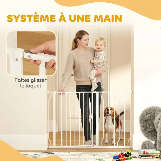 Barrière de protection acier pour chien escalier double verrouillage 115x76cm blanc - ComfortXL Outdoor Living - Image 7