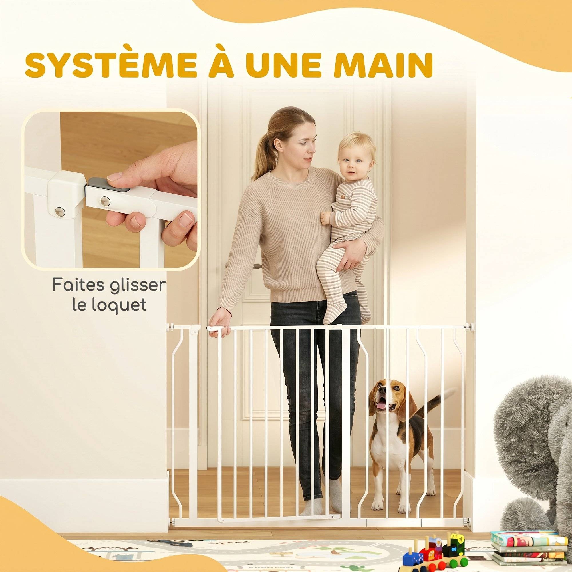 Barrière de protection acier pour chien escalier double verrouillage 115x76cm blanc - ComfortXL Outdoor Living - Image 7