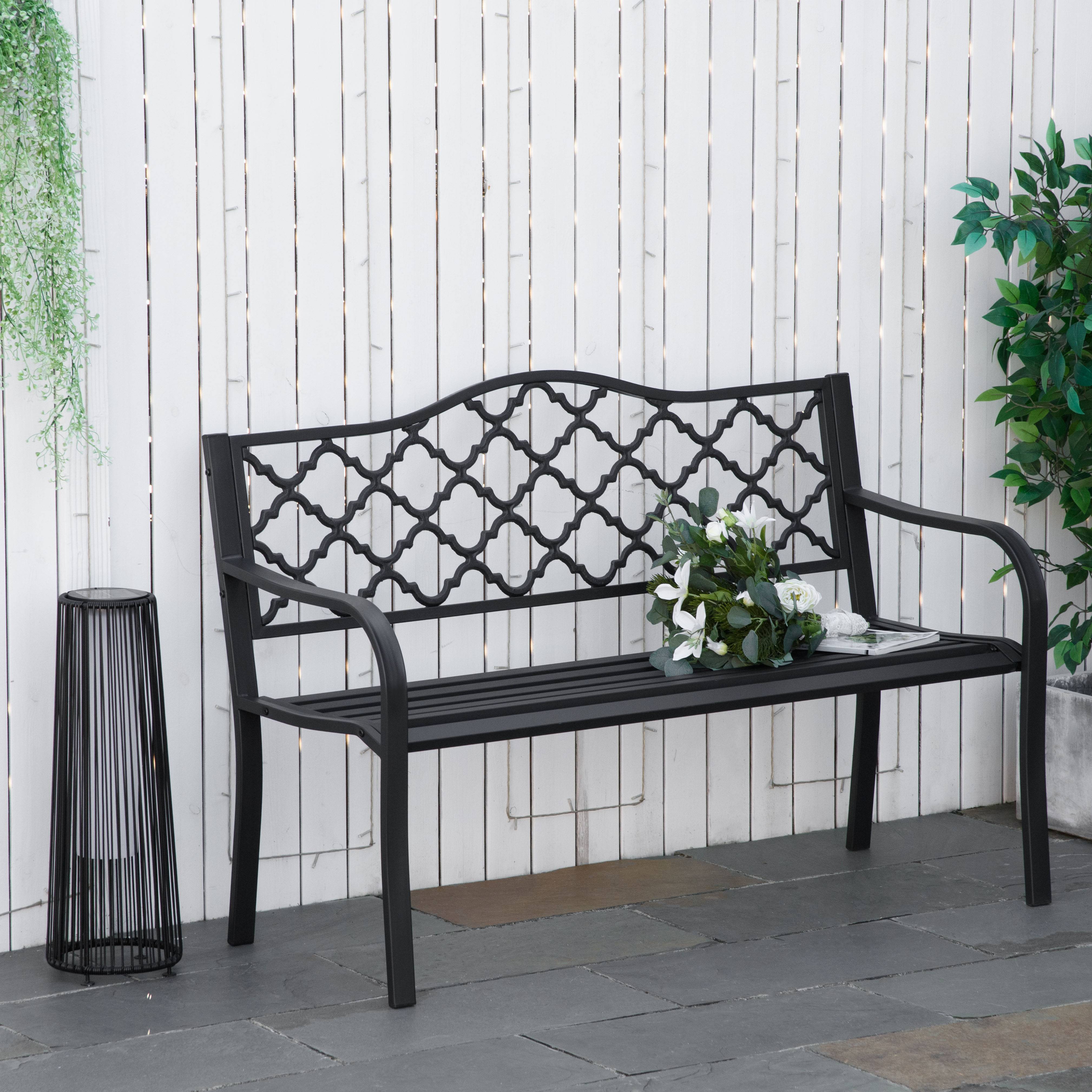 Outsunny - Banc de jardin 2 places - en fonte style antique - accoudoirs et dossier - 128 x 58,5 x 89 cm - noir - Outsunny - Image 2