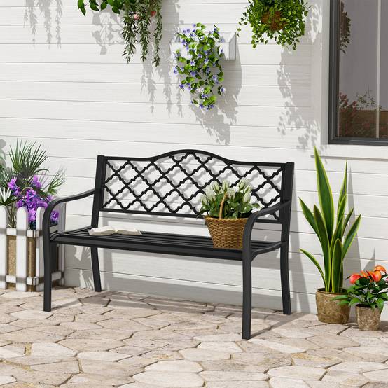 Outsunny - Banc de jardin 2 places - en fonte style antique - accoudoirs et dossier - 128 x 58,5 x 89 cm - noir - Outsunny - Image 4