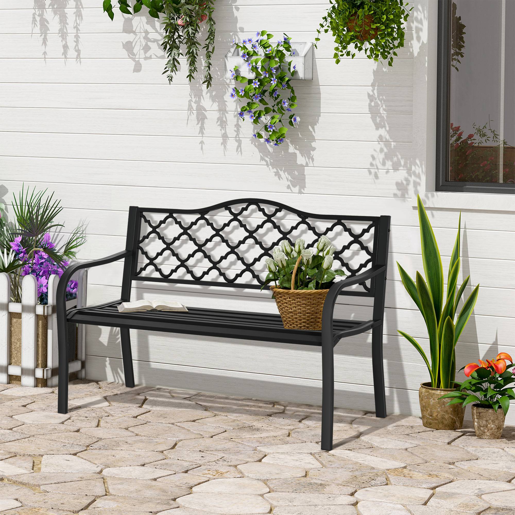 Outsunny - Banc de jardin 2 places - en fonte style antique - accoudoirs et dossier - 128 x 58,5 x 89 cm - noir - Outsunny - Image 4