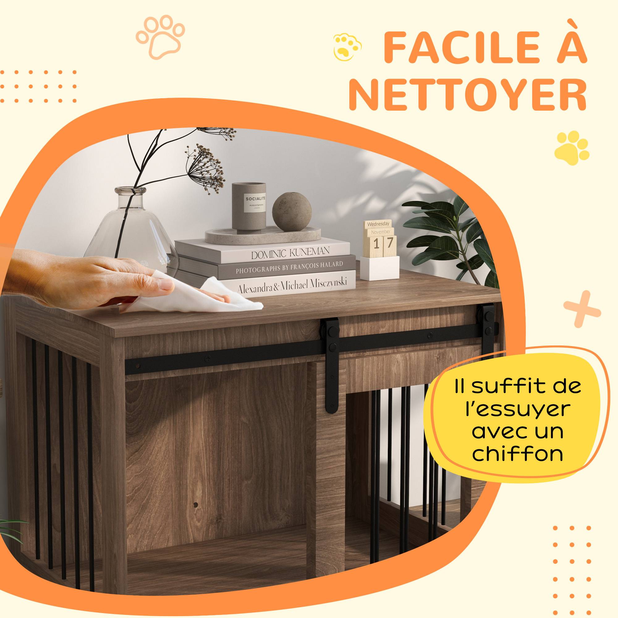 Sans Marque - Cage caisse pour chien animaux intérieur porte coulissante, métal effet bois, dim. 57H x 80L x 54l cm - Image 10