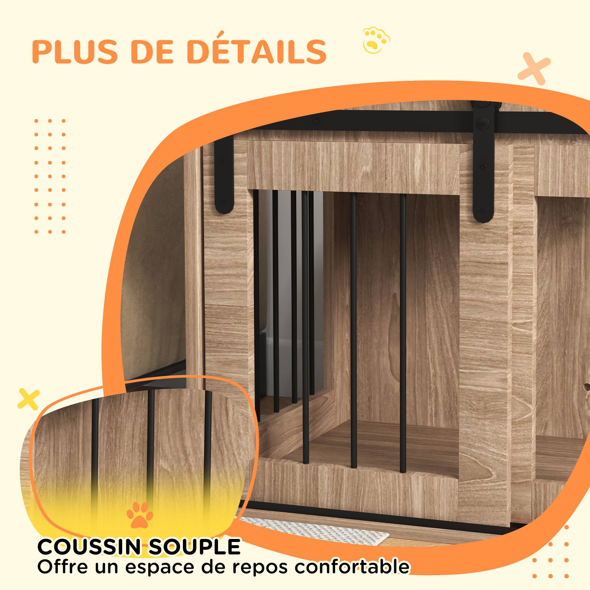 Sans Marque - Cage caisse pour chien animaux intérieur porte coulissante, métal effet bois, dim. 57H x 80L x 54l cm - Image 9
