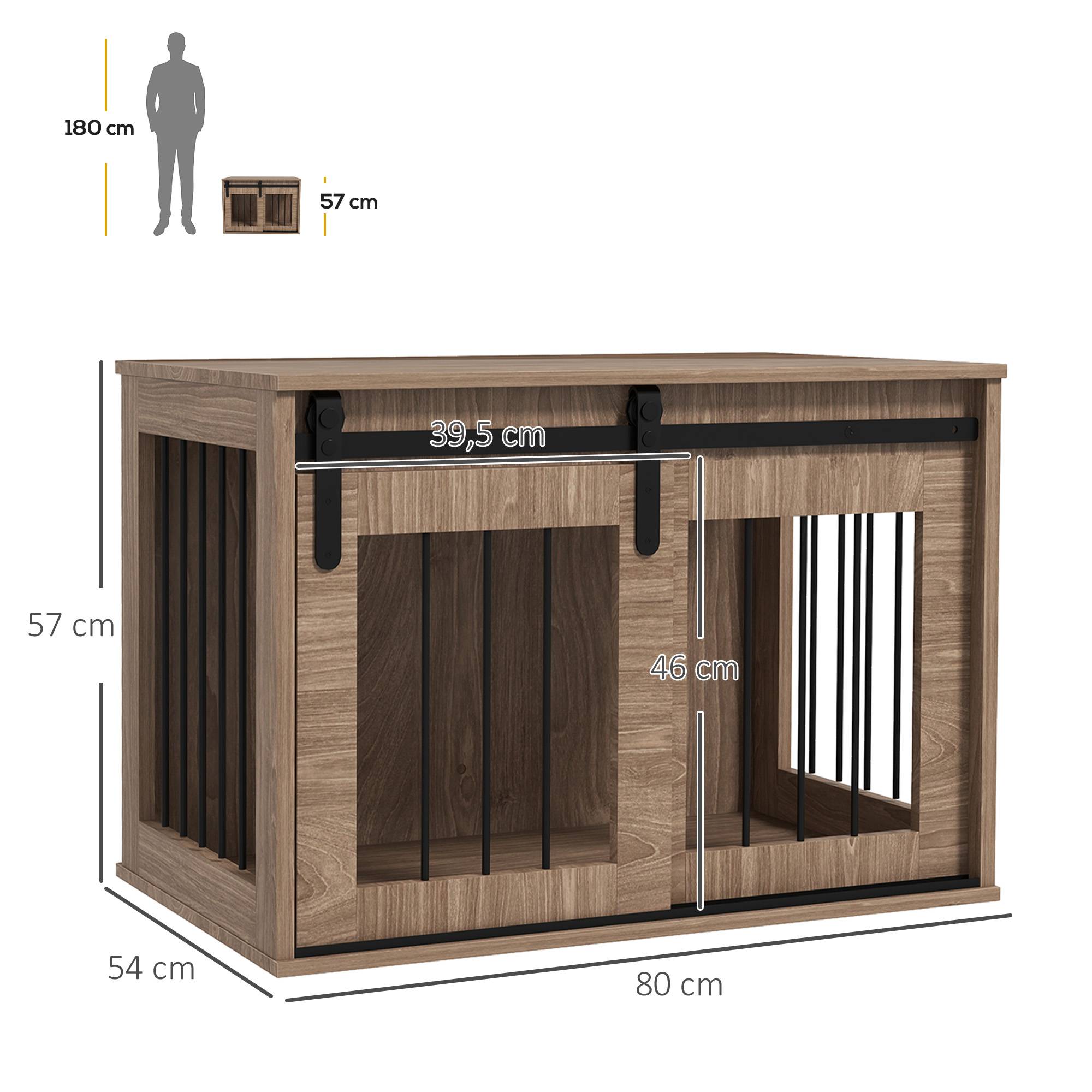 Sans Marque - Cage caisse pour chien animaux intérieur porte coulissante, métal effet bois, dim. 57H x 80L x 54l cm - Image 5