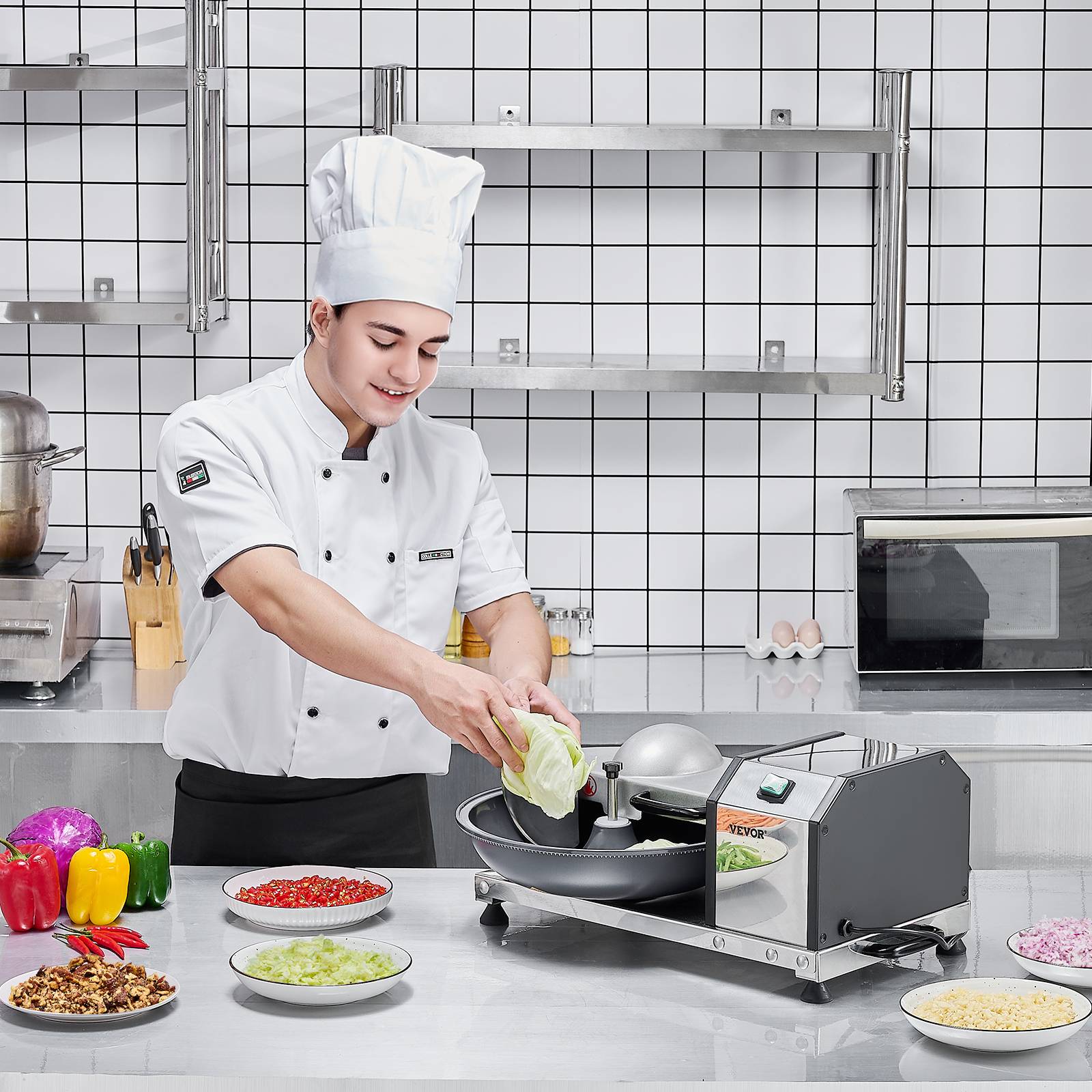 VEVOR Robot culinaire hachoir légumes 3000 tr/min inox. Lame incurvée en S. Pour fruits, restaurant, maison. - Image 8