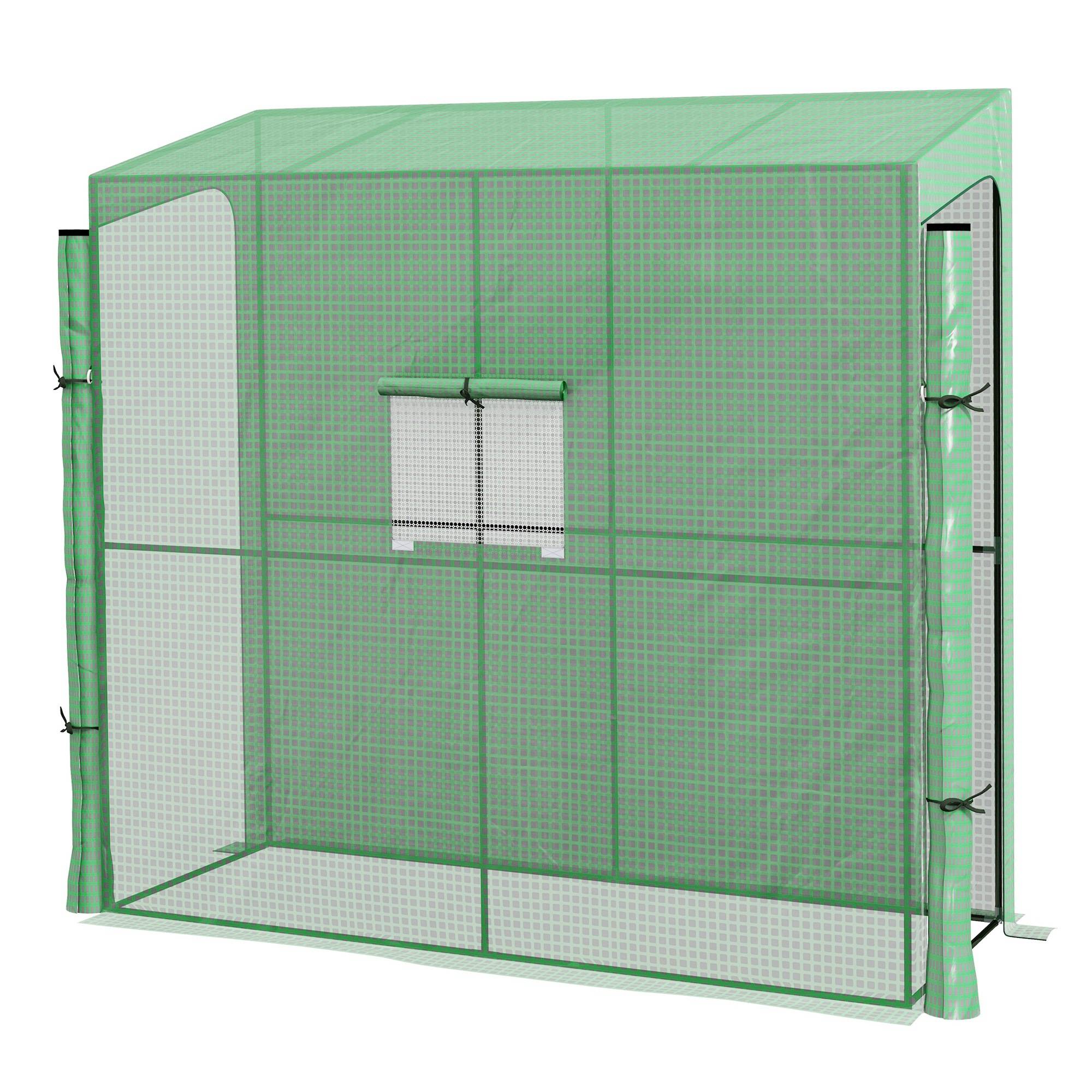 Serre adossée tomates 200x80x200/180 cm avec 2 portes et 1 fenêtre murale verte pour culture potager - Image 2
