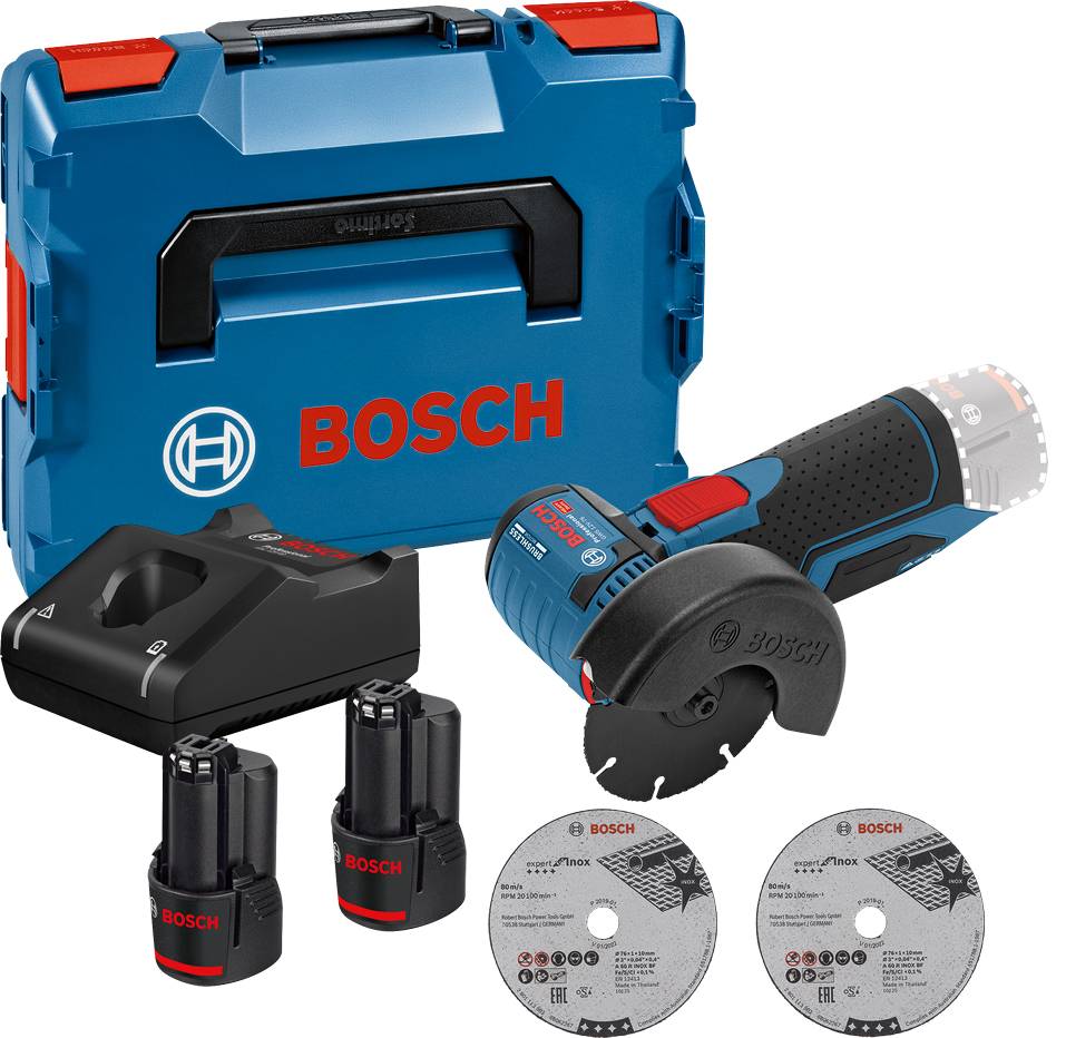 Bosch - Meuleuse d'angle 12V GWS 12V-76 + 2 batteries 3Ah + chargeur + coffret L-Boxx – BOSCH - 06019F200Y - Image 1