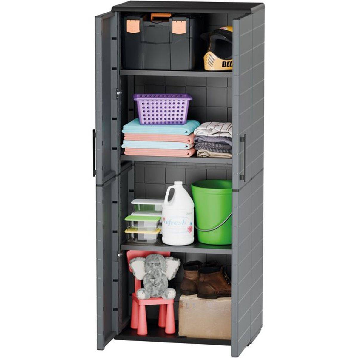 Armoire de rangement plastique 68 x 37 x H 163 cm, 2 portes, 3 étagères, Gris - Tood - Image 2