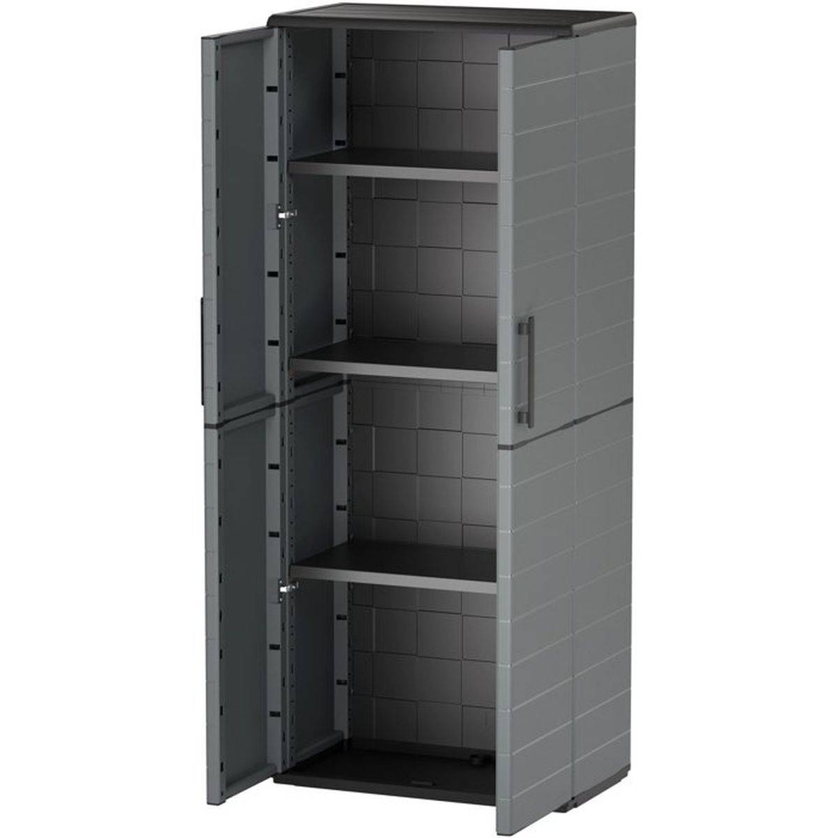 Armoire de rangement plastique 68 x 37 x H 163 cm, 2 portes, 3 étagères, Gris - Tood - Image 4