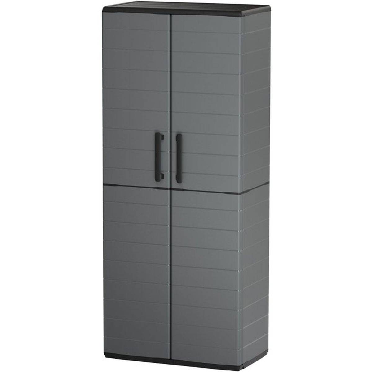 Armoire de rangement plastique 68 x 37 x H 163 cm, 2 portes, 3 étagères, Gris - Tood - Image 1