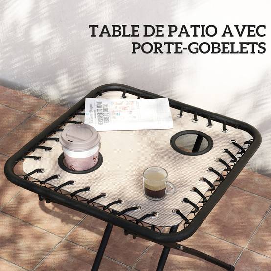 Lot de 2 chaise longue pliable et inclinable avec table d'appoint, porte-gobelets et appuie-têtes, charge 120 kg, beige - Image 7