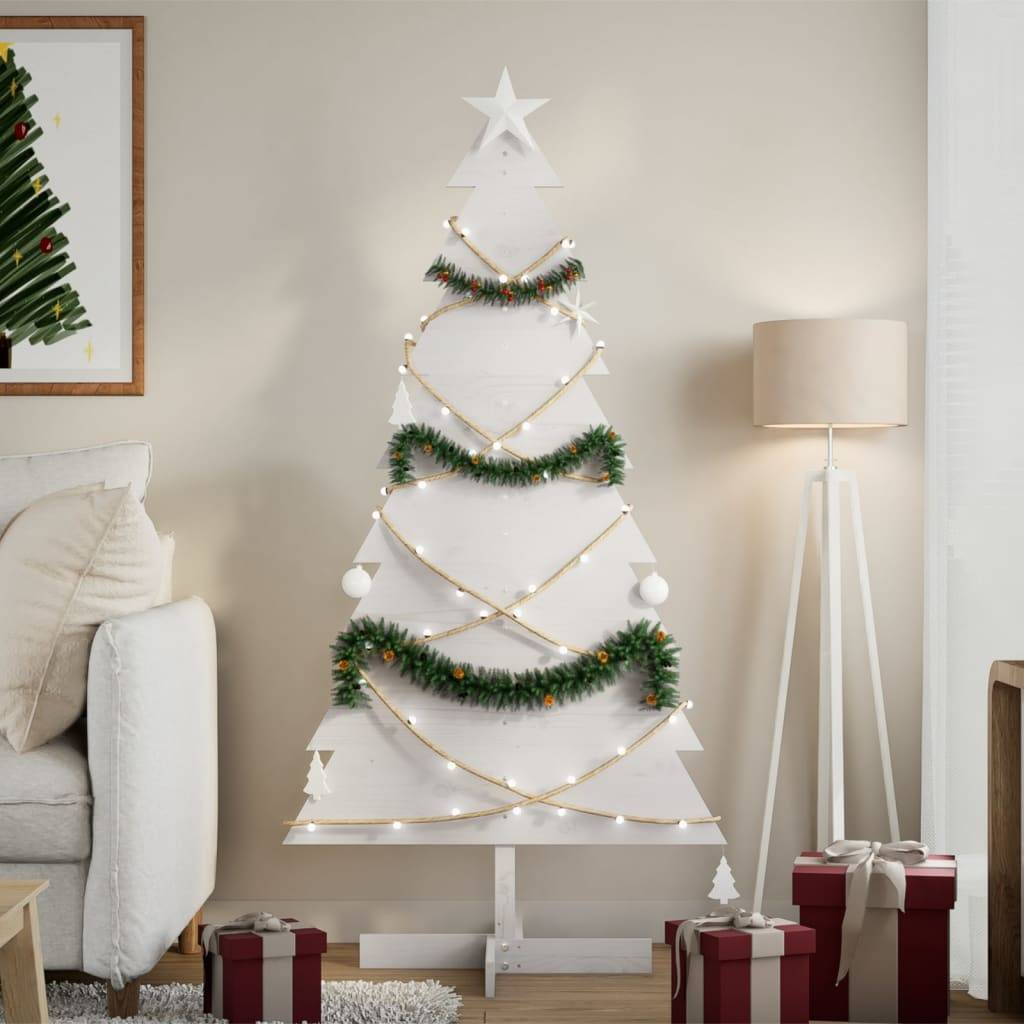 Sapin de Noël en Bois Pin Massif Décoration Intérieure 150 cm Blanc – ComfortXL Outdoor Living - Image 1
