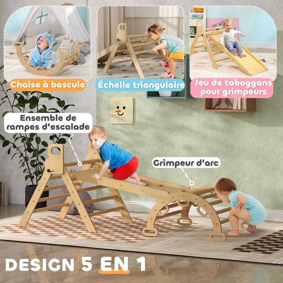 5 en 1 Triangle arche d'escalade enfants avec triangle d'escalade, rampe d'escalade réversible, bascule - Image 6