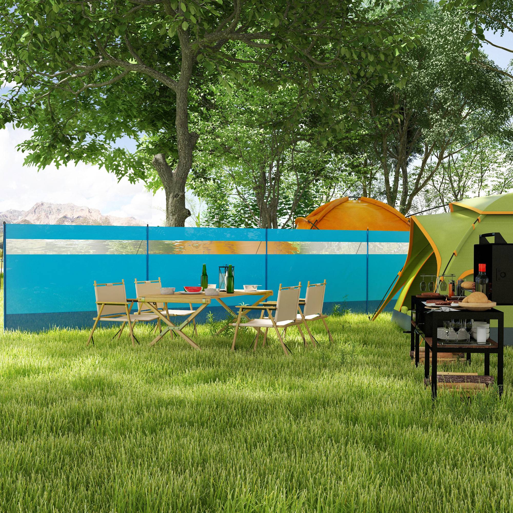 Pare-vent de camping acier bleu 725 x 1 x 140 cm - PANGIVO - Image 3