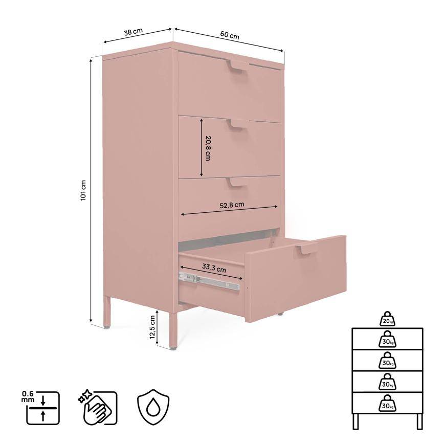 Sicaan Commode industrielle en métal L.60cm 4 tiroirs terracotta - THEA - Image 2