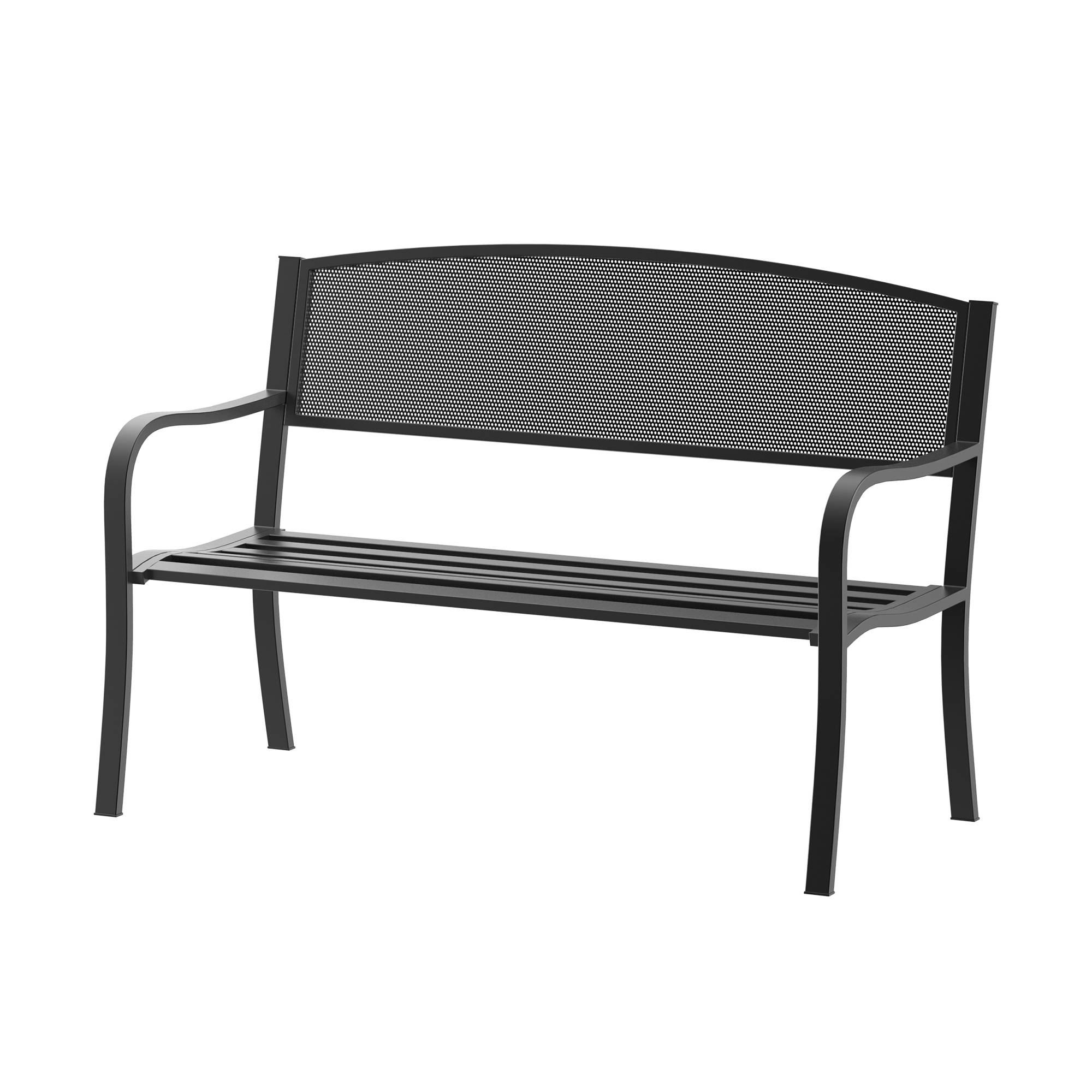 ComfortXL - Banc de jardin 2 places métal fonte cour extérieure dossier ergonomique 127x60x87cm noir - ComfortXL Outdoor Living - Image 1