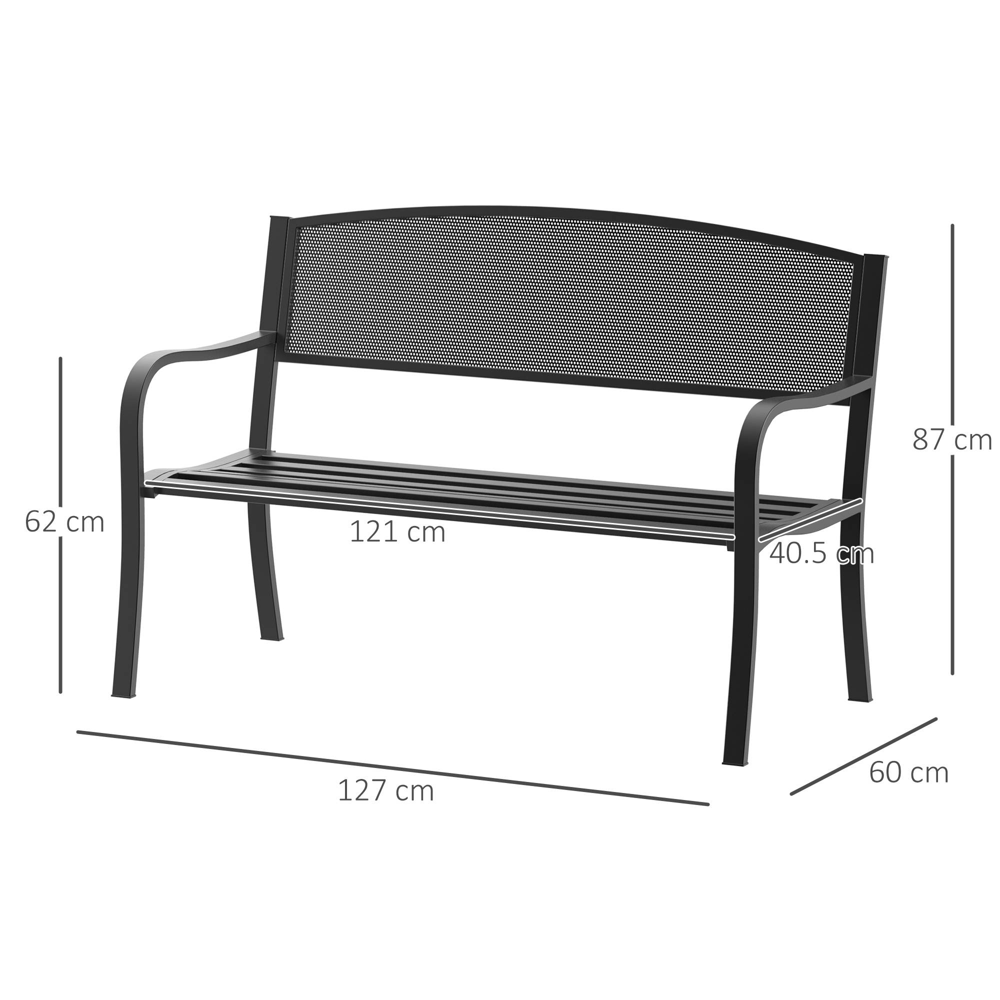 ComfortXL - Banc de jardin 2 places métal fonte cour extérieure dossier ergonomique 127x60x87cm noir - ComfortXL Outdoor Living - Image 4