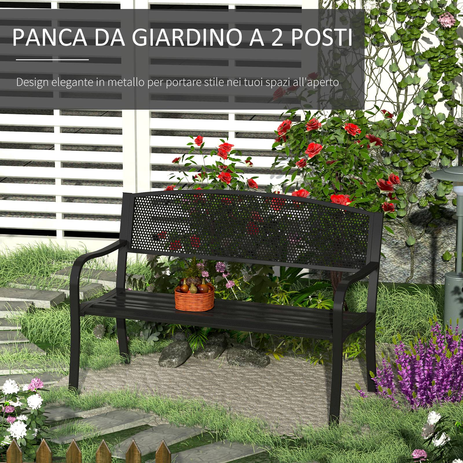 ComfortXL - Banc de jardin 2 places métal fonte cour extérieure dossier ergonomique 127x60x87cm noir - ComfortXL Outdoor Living - Image 6