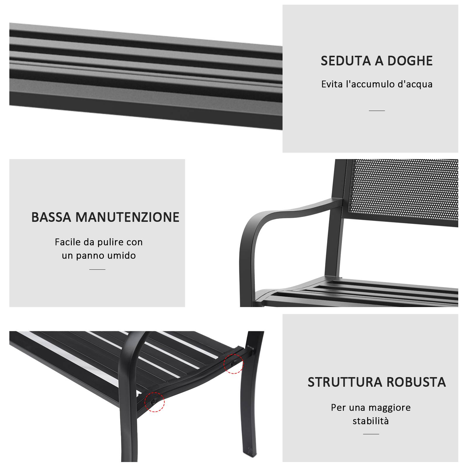 ComfortXL - Banc de jardin 2 places métal fonte cour extérieure dossier ergonomique 127x60x87cm noir - ComfortXL Outdoor Living - Image 7