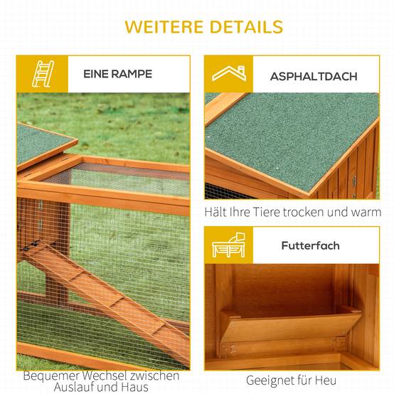 Clapier avec enclos, bac extractible, résistant aux intempéries, 125,5x100x49cm, vert et naturel - Image 9