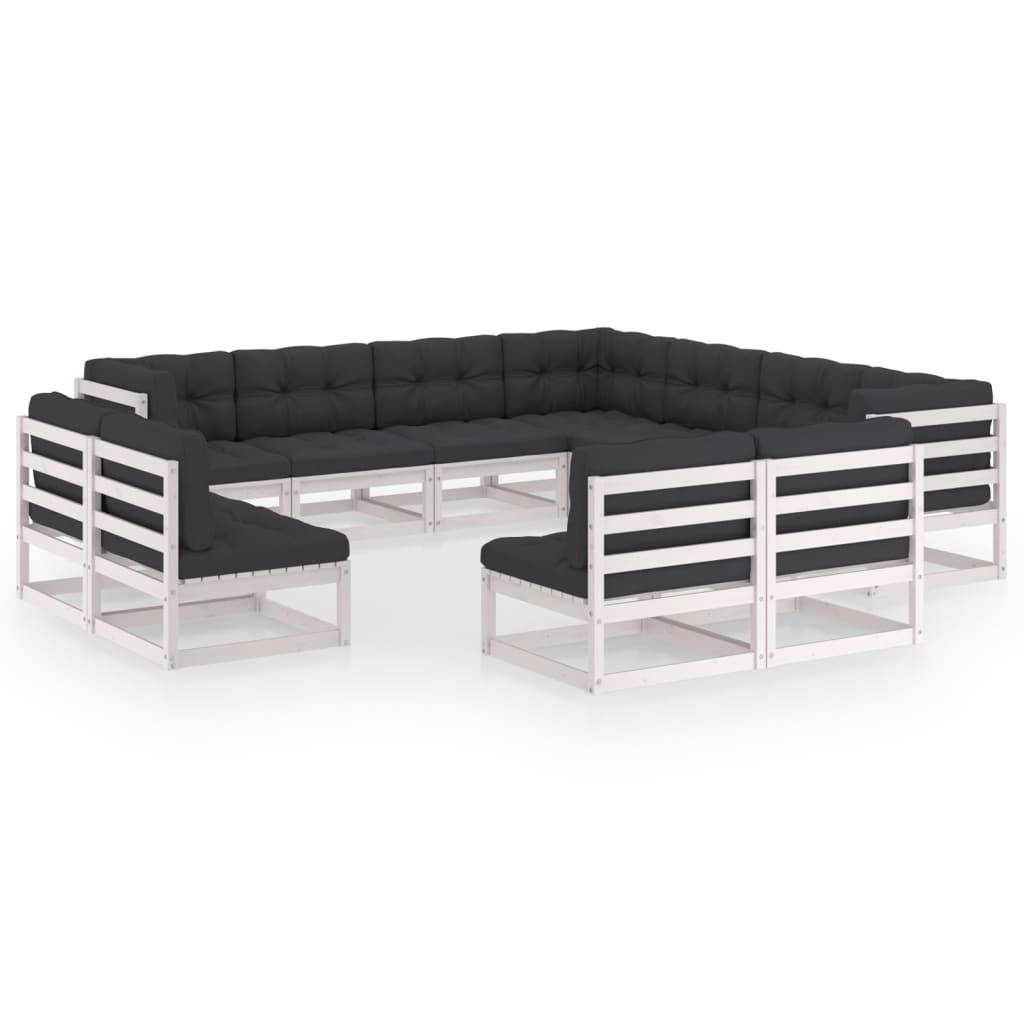Helloshop26 - Salon de jardin meuble d'extérieur ensemble de mobilier 11 pièces avec coussins blanc bois de pin massif - Image 1