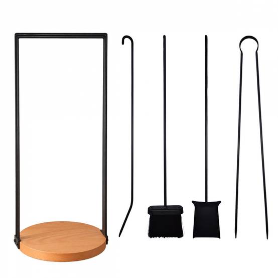 Linxor - Ensemble serviteur de cheminée et accessoires, pince, tisonnier, balai, pelle - 4 pièces - Noir - Linxor - Image 6