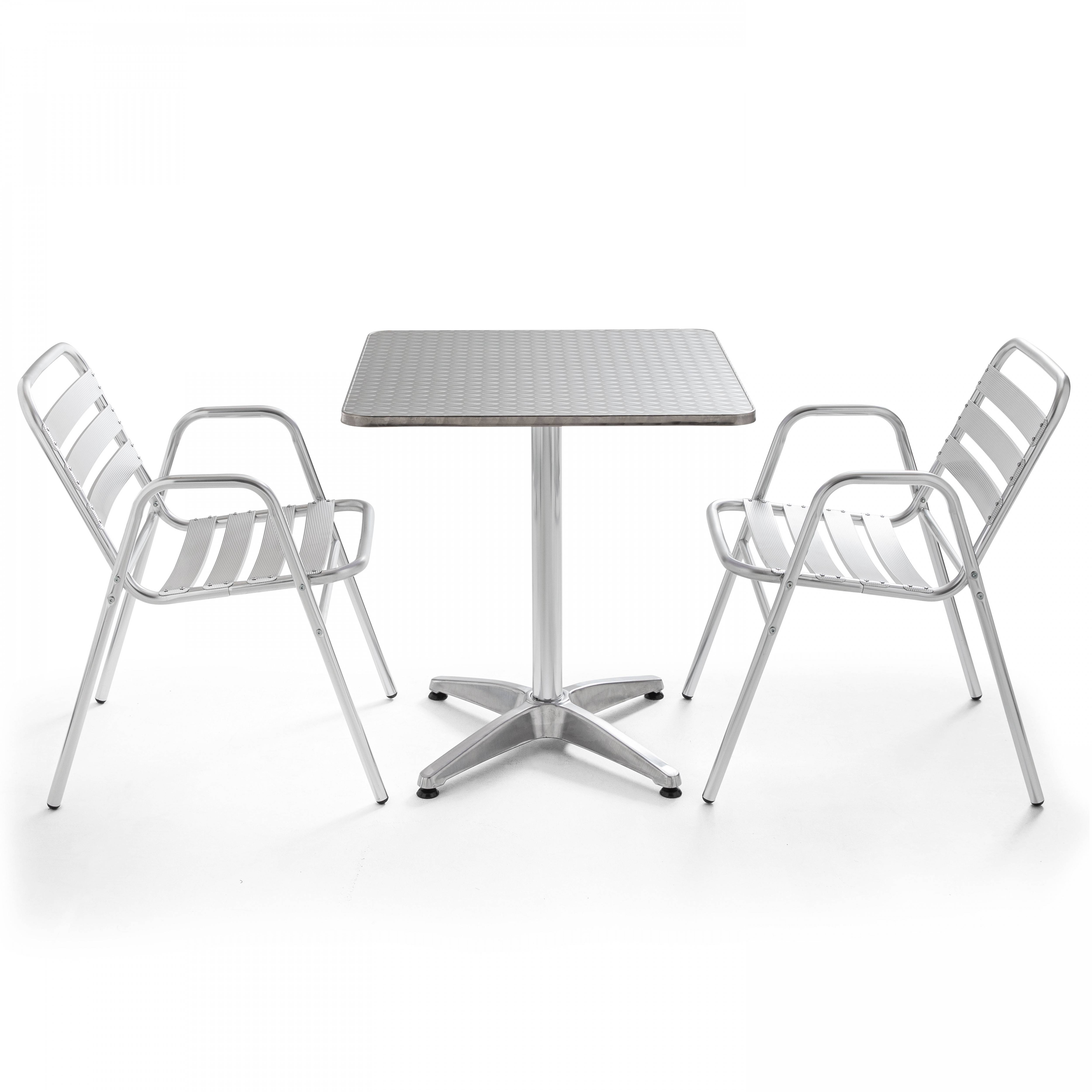 Oviala - Table de jardin bistrot carrée 70 cm aluminium et 2 fauteuils Brixton - Oviala - Image 1
