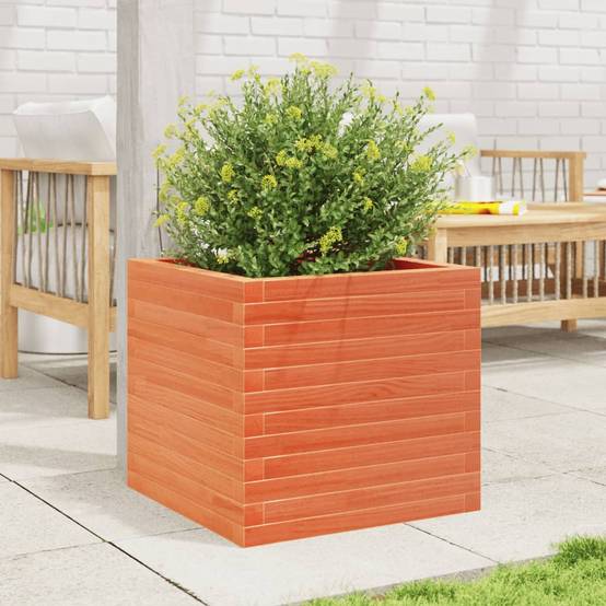 Jardinière bois pin massif cire marron 50 x 50 x 45,5 cm - PANGIVO - Image 3