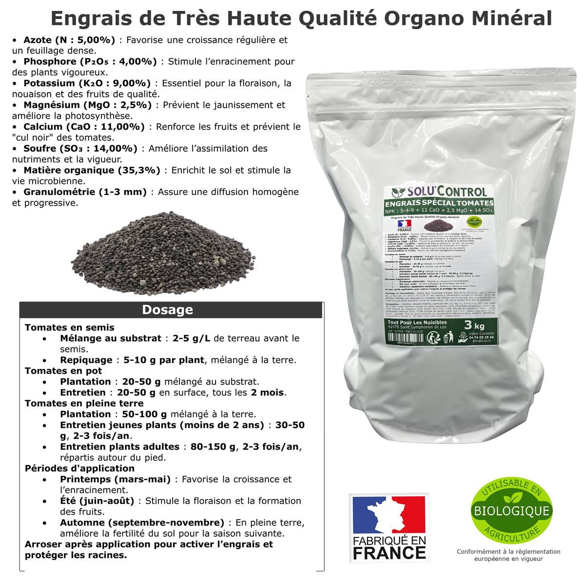 SOLU’CONTROL - 3 kg d'Engrais Spécial Tomates, Aubergines, Poivrons, Piments - Formulation haute qualité Organo-Minerale - UAB - Image 4