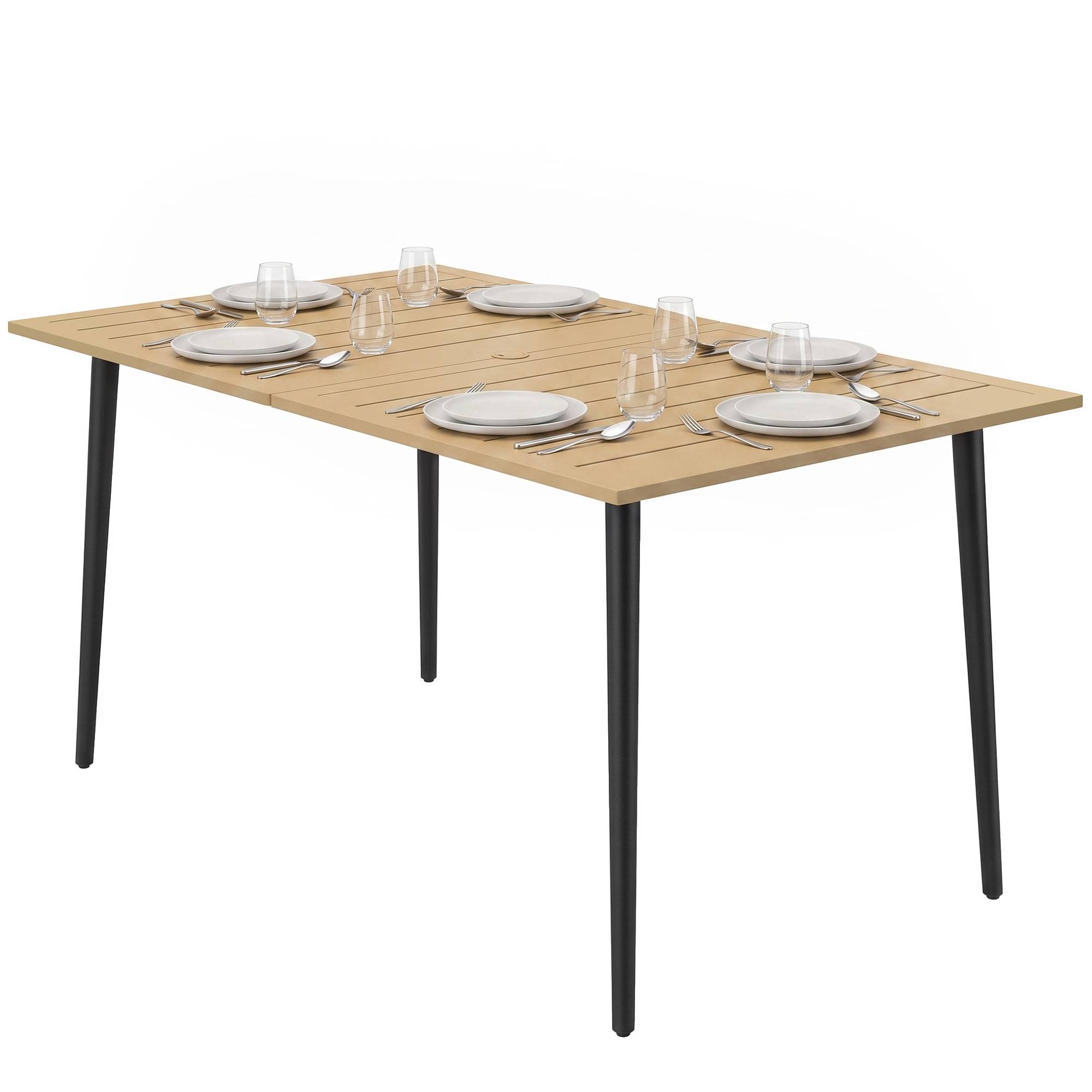 Sans Marque - Table jardin 150x90 cm balcon intempéries acier trou parasol marron - Image 2