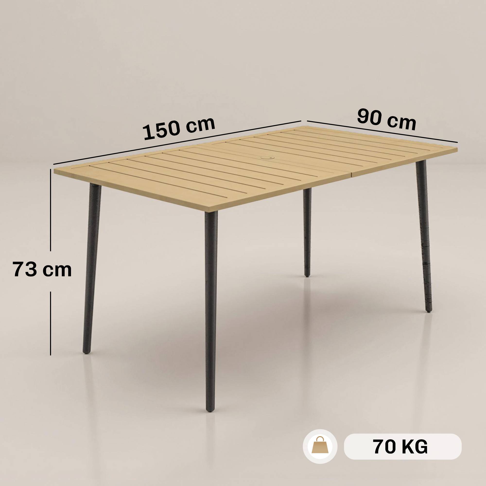 Sans Marque - Table jardin 150x90 cm balcon intempéries acier trou parasol marron - Image 5