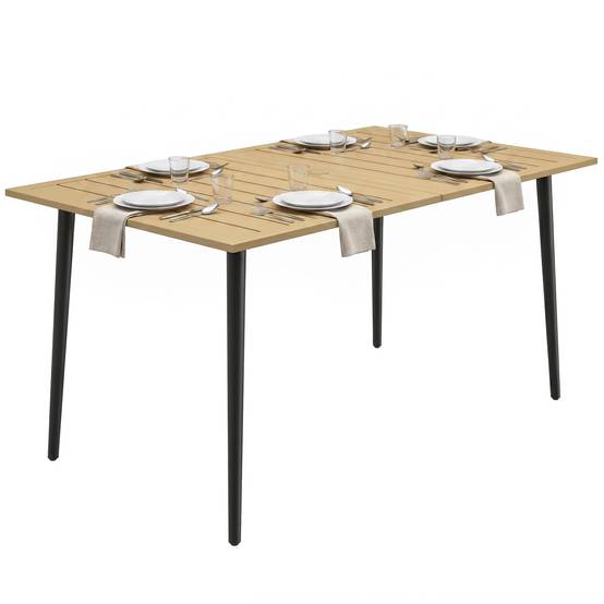 Sans Marque - Table jardin 150x90 cm balcon intempéries acier trou parasol marron - Image 1