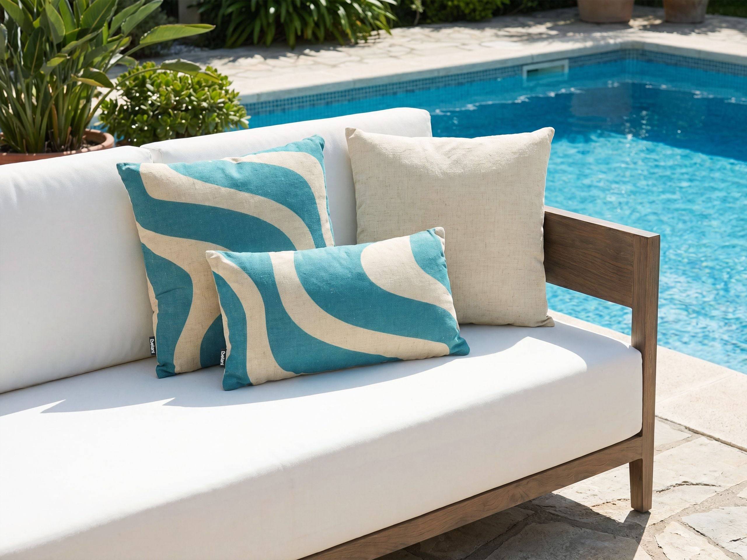 Beliani - Coussin d'extérieur Polyester Beige/bleu AURINIA - 30x50x10- Beliani - Image 1