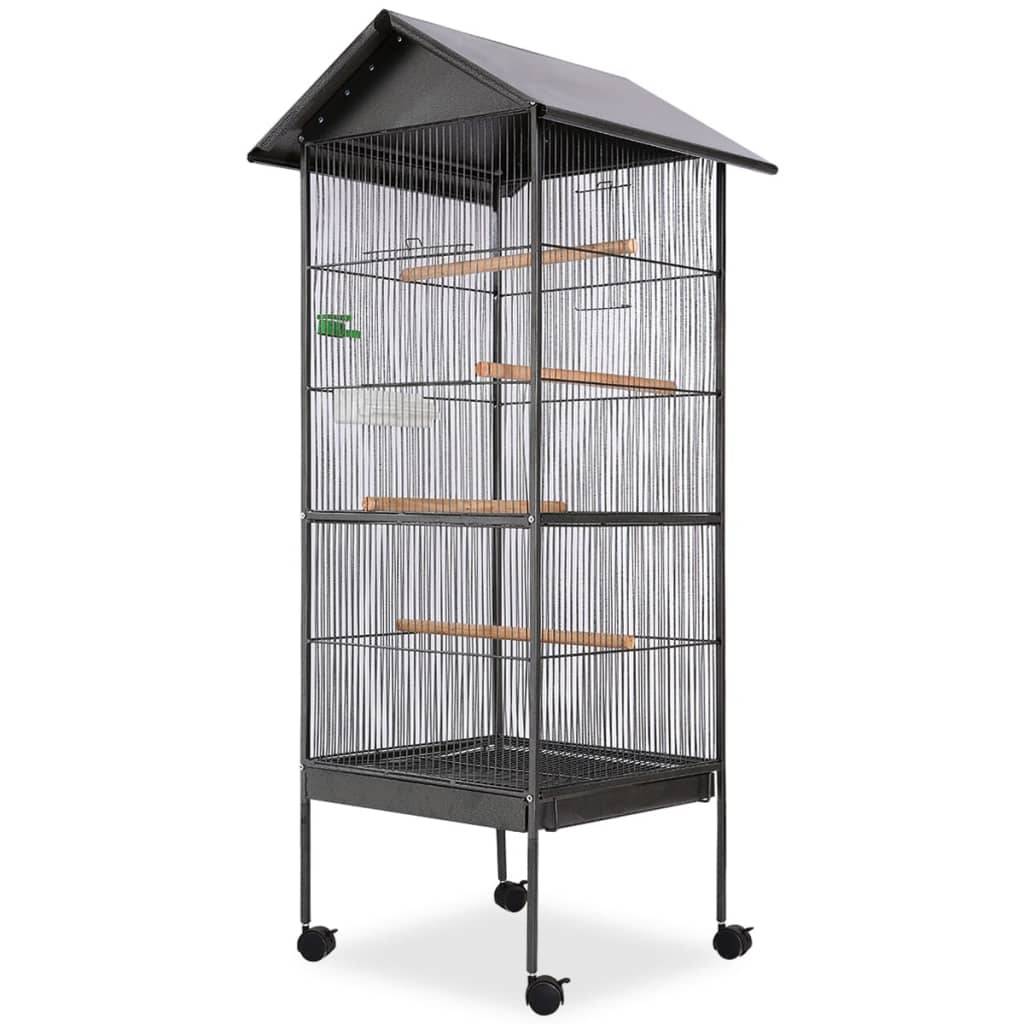 Grande cage à oiseaux acier avec toit pour intérieur Noir 155 cm – ComfortXL Pet Living
