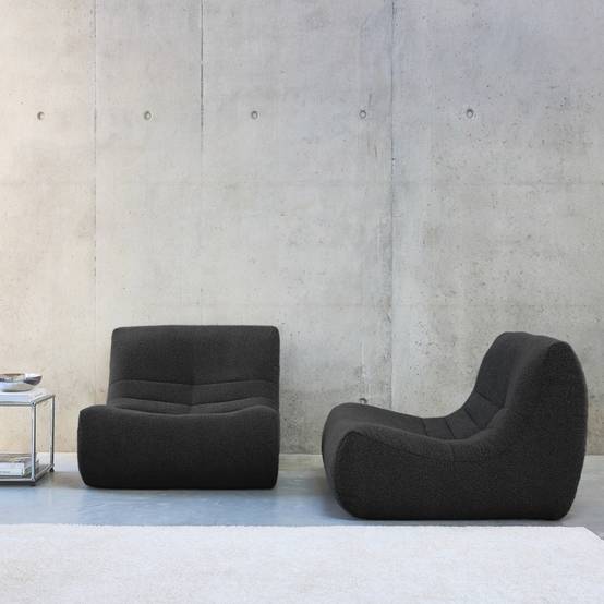sweeek - Lot de 2 fauteuils chauffeuses en bouclette texturée noir style contemporain 1 place | sweeek - Image 1
