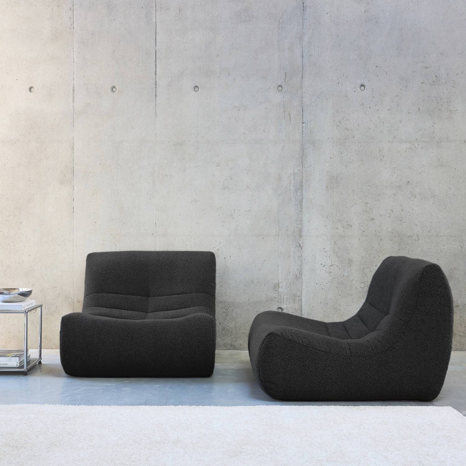 sweeek - Lot de 2 fauteuils chauffeuses en bouclette texturée noir style contemporain 1 place | sweeek - Image 1