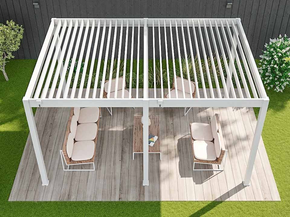 Pergola Bioclimatique Aluminium Autoportée 19m² - 3,6x5,3 - blanc - Lames Orientables de 0 à 120 degrés - ECLIPSE 19 - Image 4