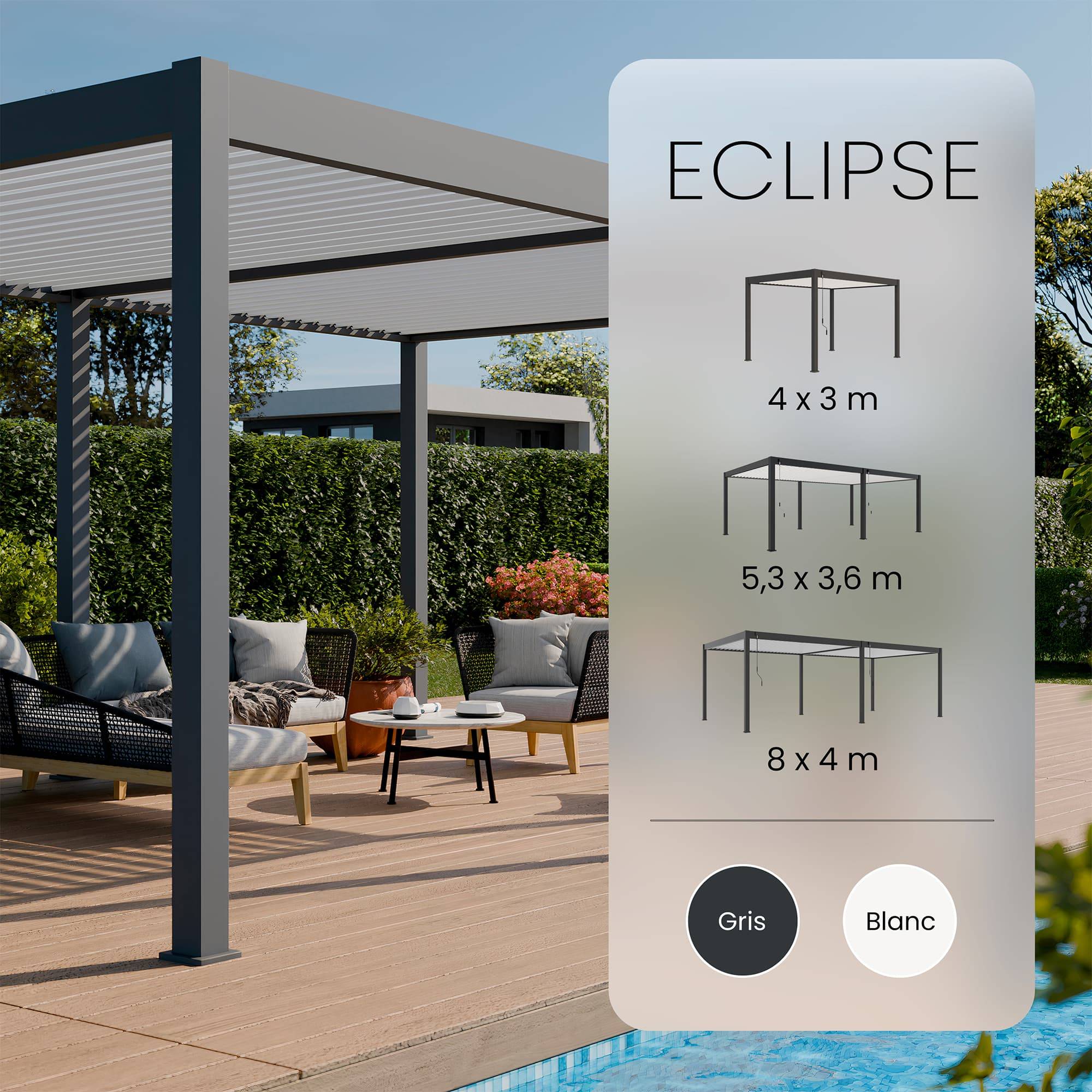 Pergola Bioclimatique Aluminium Autoportée 19m² - 3,6x5,3 - blanc - Lames Orientables de 0 à 120 degrés - ECLIPSE 19 - Image 9