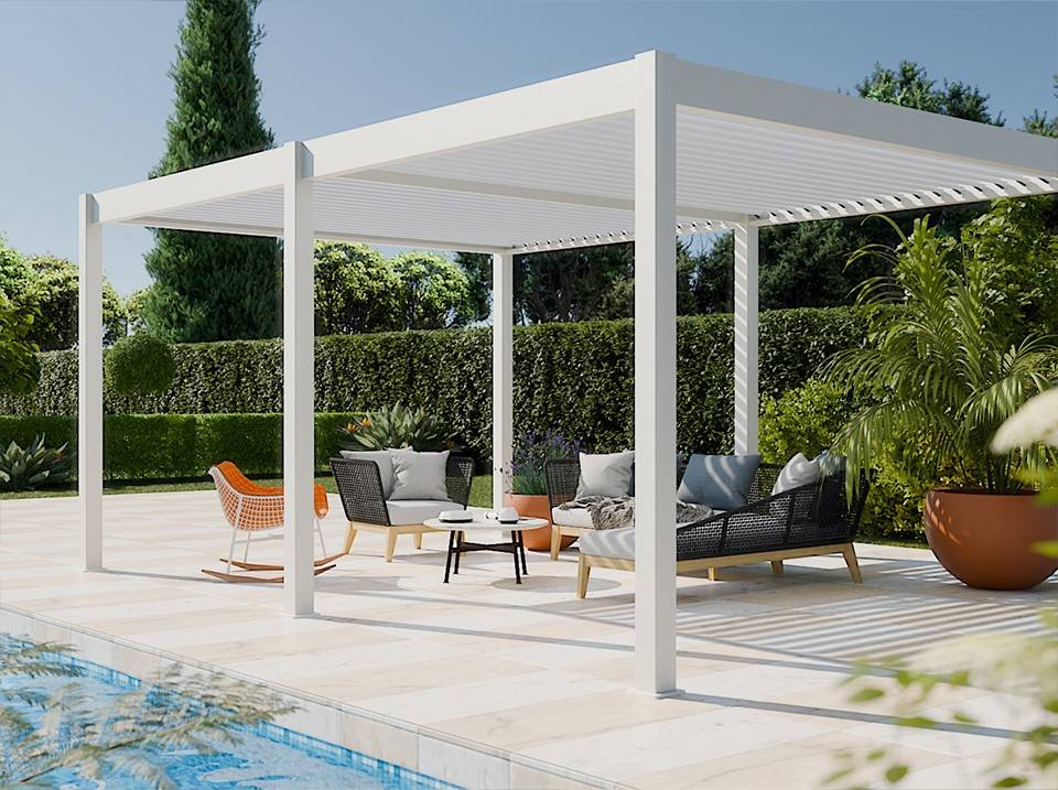 Pergola Bioclimatique Aluminium Autoportée 19m² - 3,6x5,3 - blanc - Lames Orientables de 0 à 120 degrés - ECLIPSE 19 - Image 1