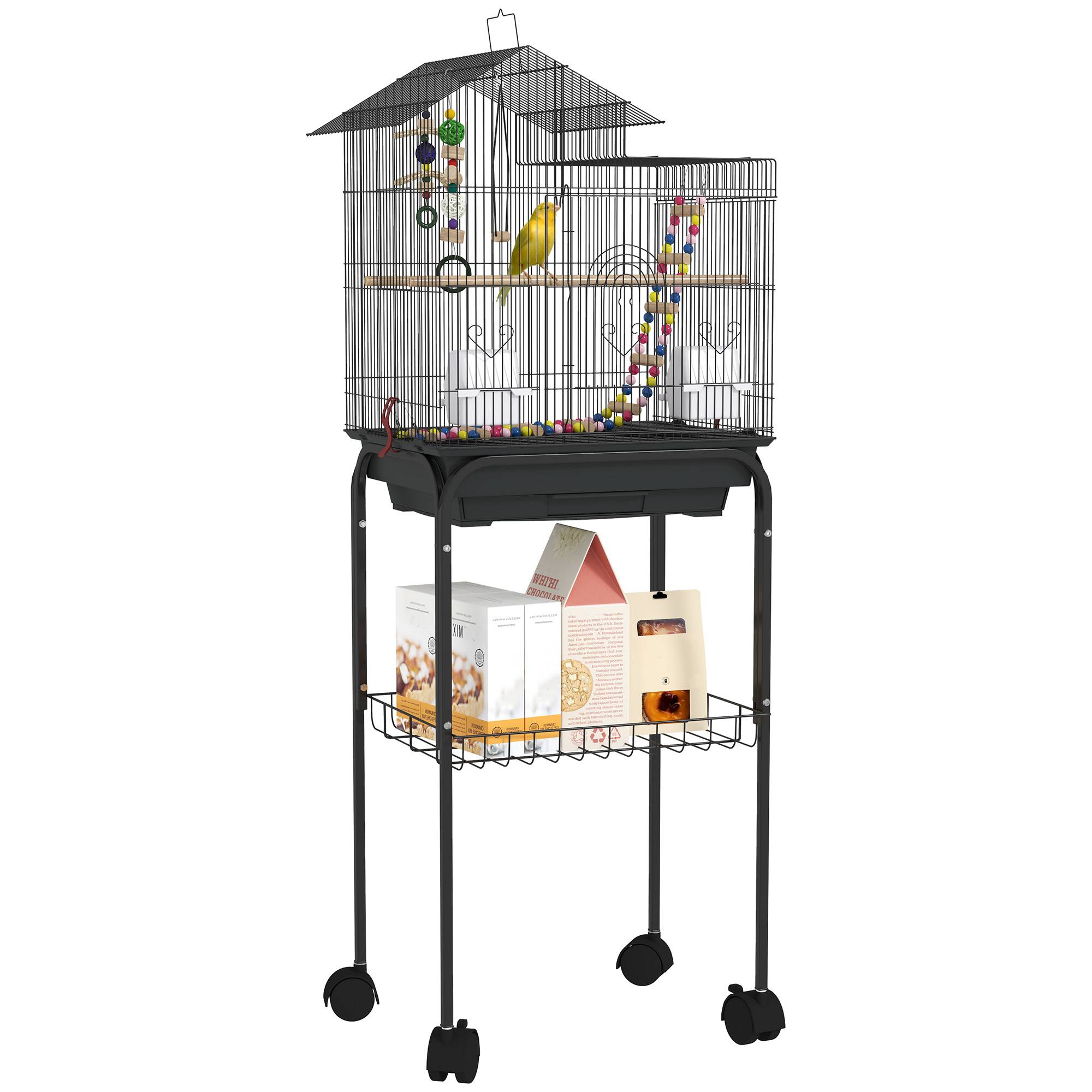 ComfortXL - Cage à oiseaux acier noir 46 x 36 x 120 cm sur pied mobile avec accessoires - ComfortXL Outdoor Living