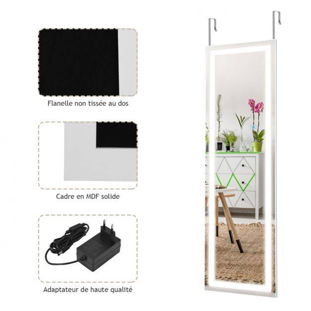 Helloshop26 - Miroir mural led miroir pleine longueur lumineux à 3 couleurs cadre en mdf 120 x 37cm blanc - Image 3