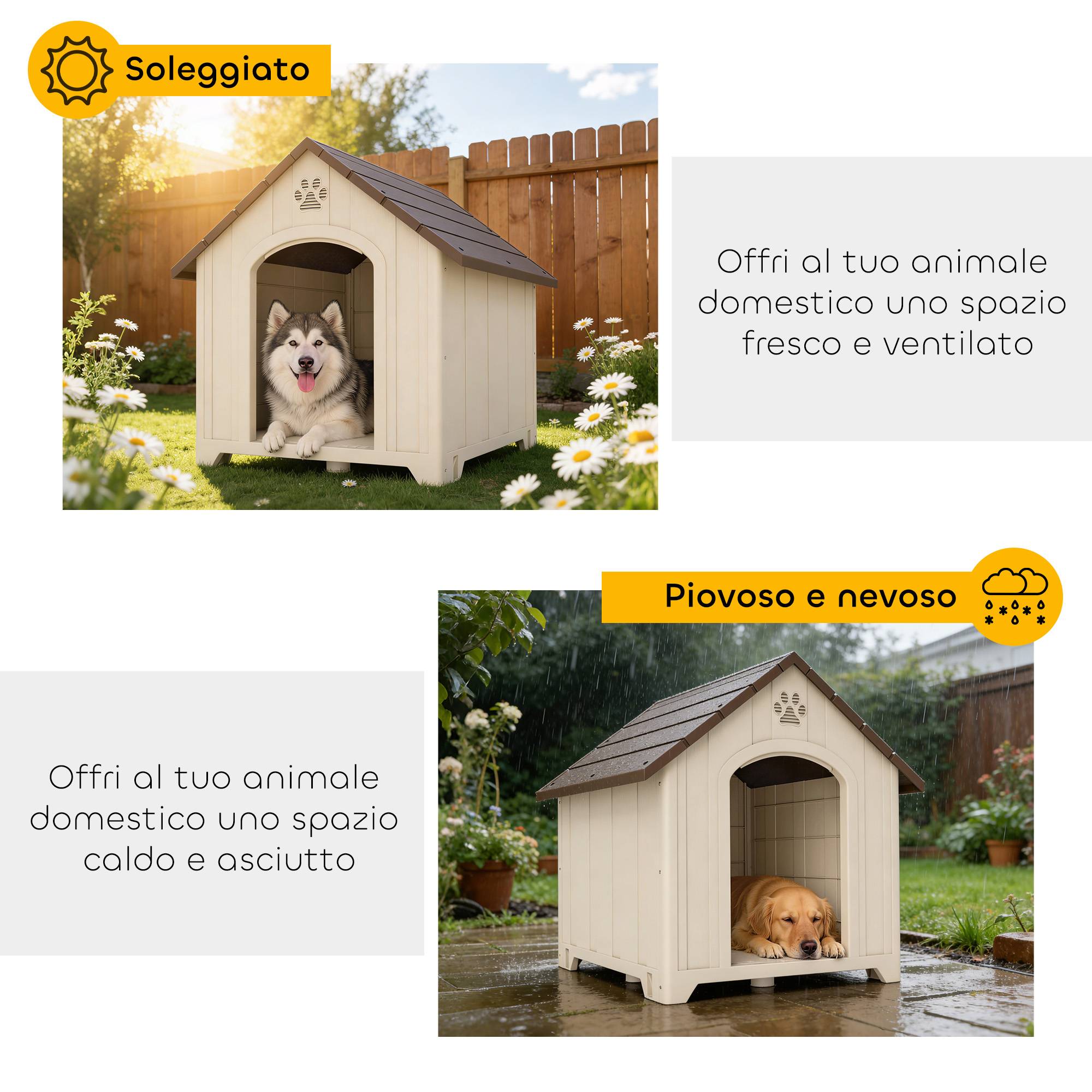 Niche surélevée pour chien avec toit incliné et aérations, en polypropylène, 102 x 94 x 103 cm, beige et marron foncé - Image 8