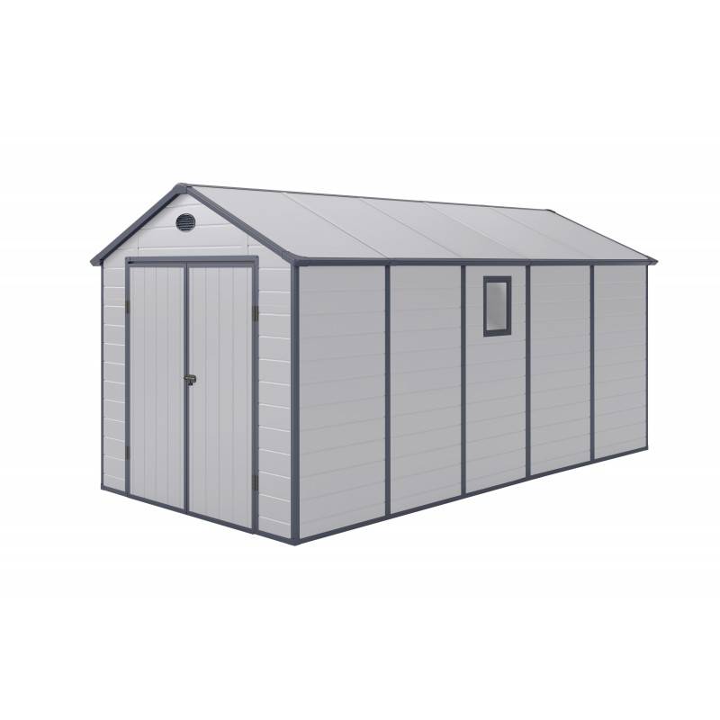 Abri de jardin 11m² polypropylène gris avec kit de fondation et double porte Jôbu - Image 4