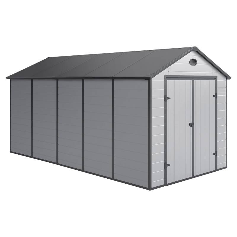 Abri de jardin 11m² polypropylène gris avec kit de fondation et double porte Jôbu - Image 2