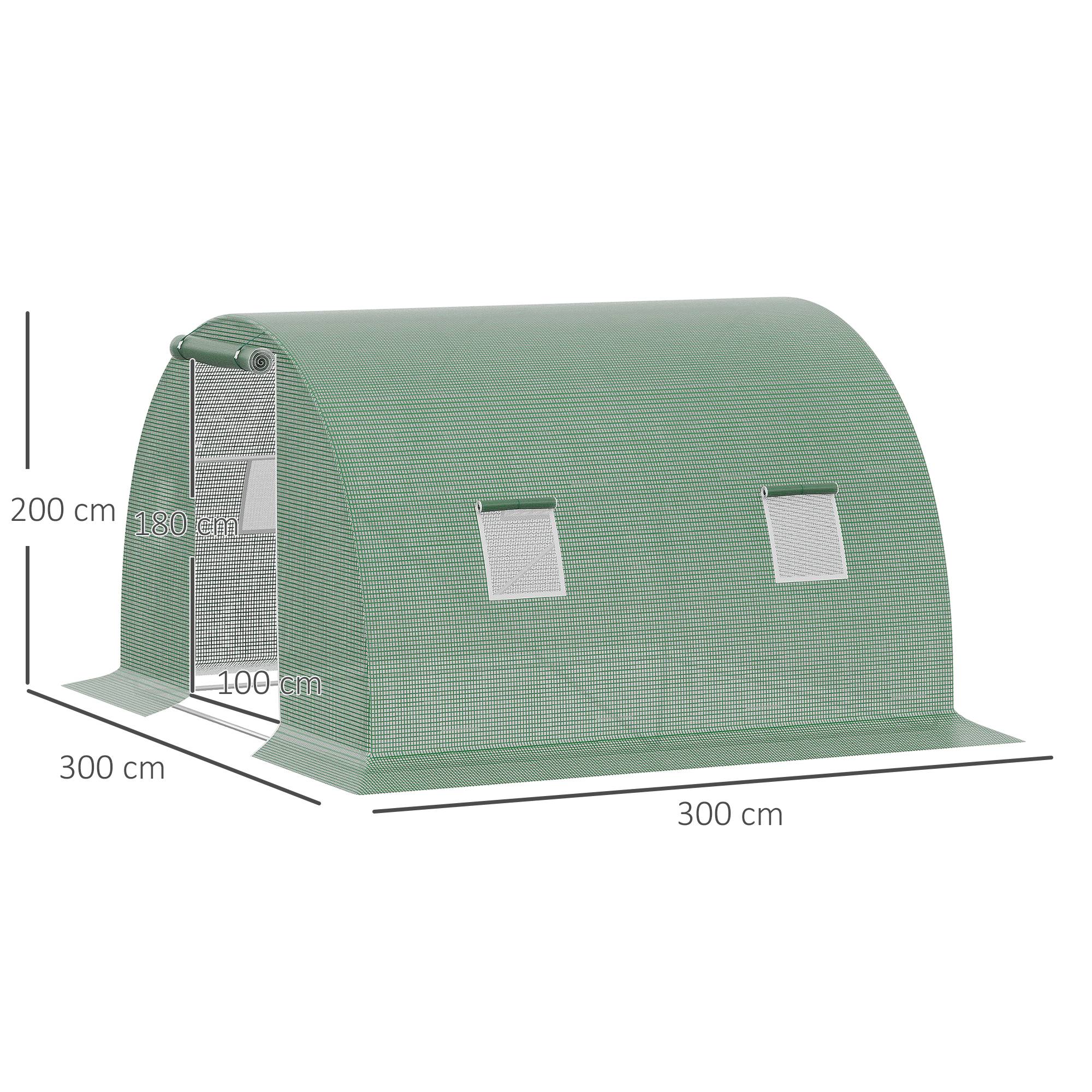 Sans Marque - Serre tunnel extérieur 3x3x2 m bâche PE serre potagère verte porte zippée 4 fenêtres culture légumes fleurs jardin robuste acier - Image 5