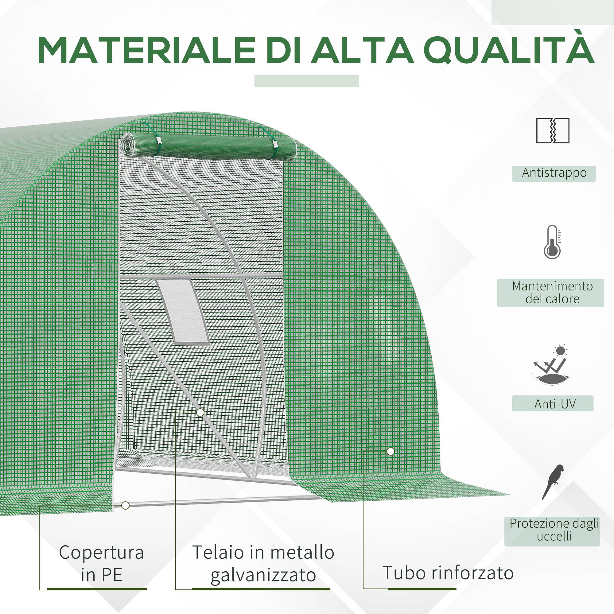 Sans Marque - Serre tunnel extérieur 3x3x2 m bâche PE serre potagère verte porte zippée 4 fenêtres culture légumes fleurs jardin robuste acier - Image 6