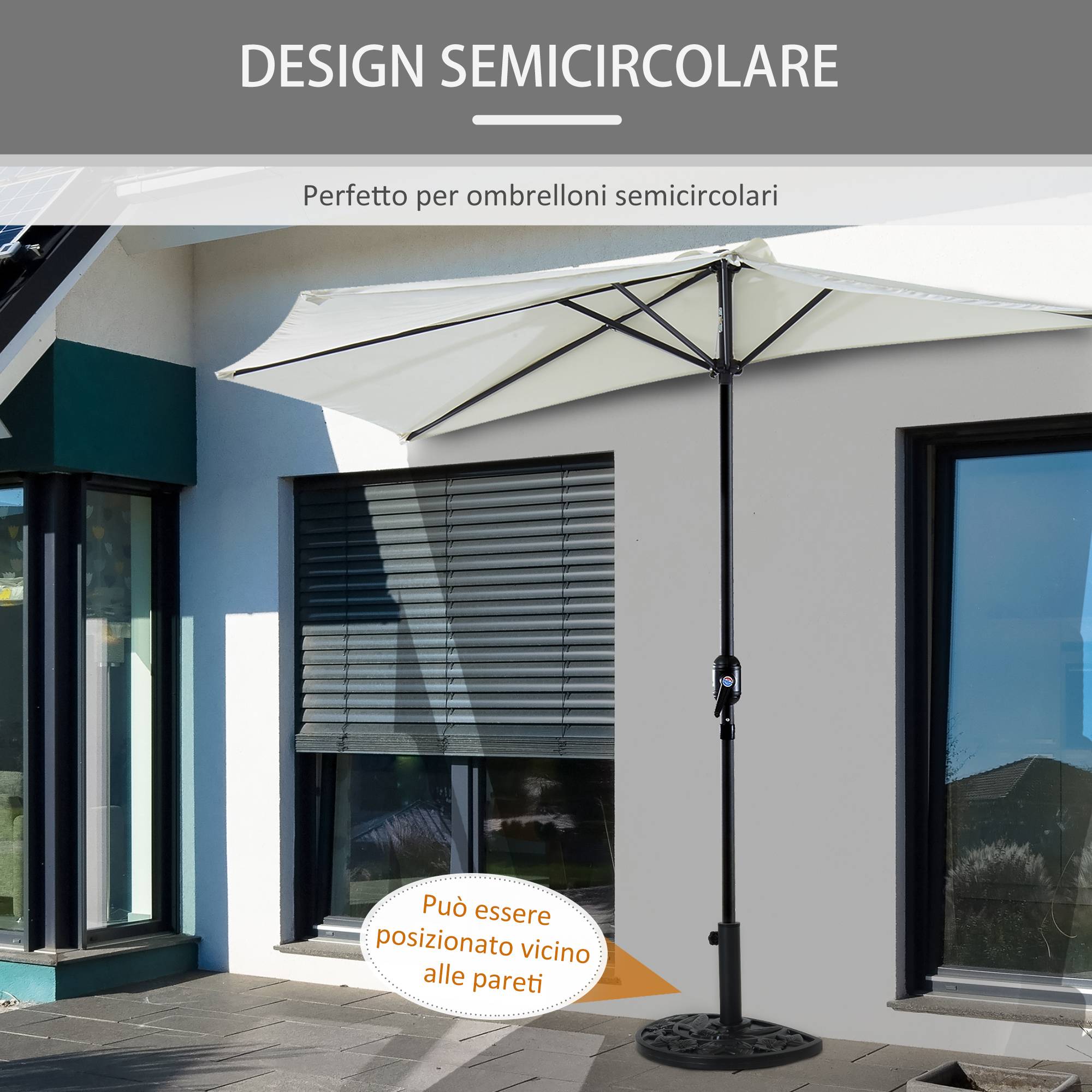 Pied de parasol semi-circulaire 9 kg en PEHD, béton et métal à motifs floraux, Ø50 x 32 x 32 cm, noir - Image 6