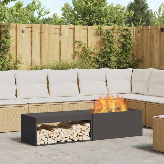 ComfortXL - Brasero rectangulaire Acier avec range-bûches pour jardin terrasse Noir – ComfortXL Outdoor Living - Image 1