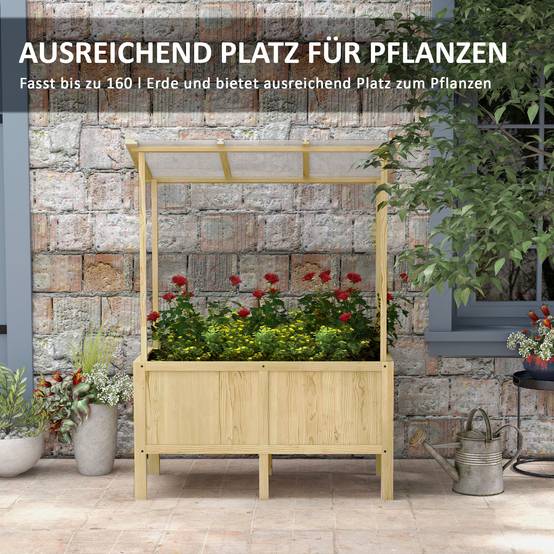 Carré potager surélevé bois massif pour balcon avec toit 110x60x152cm naturel - ComfortXL Outdoor Living - Image 4